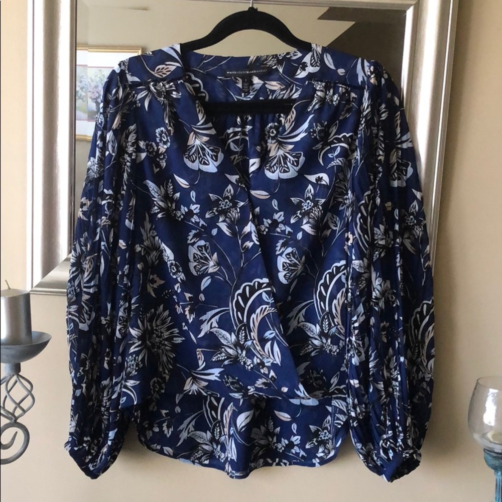 White House Black Market blue flowers top